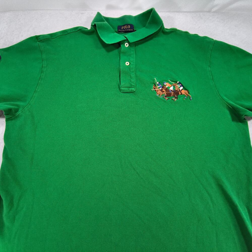 Polo Ralph Lauren Triple Pony Collared Polo Shirt Mens Size Extra Large XL Green